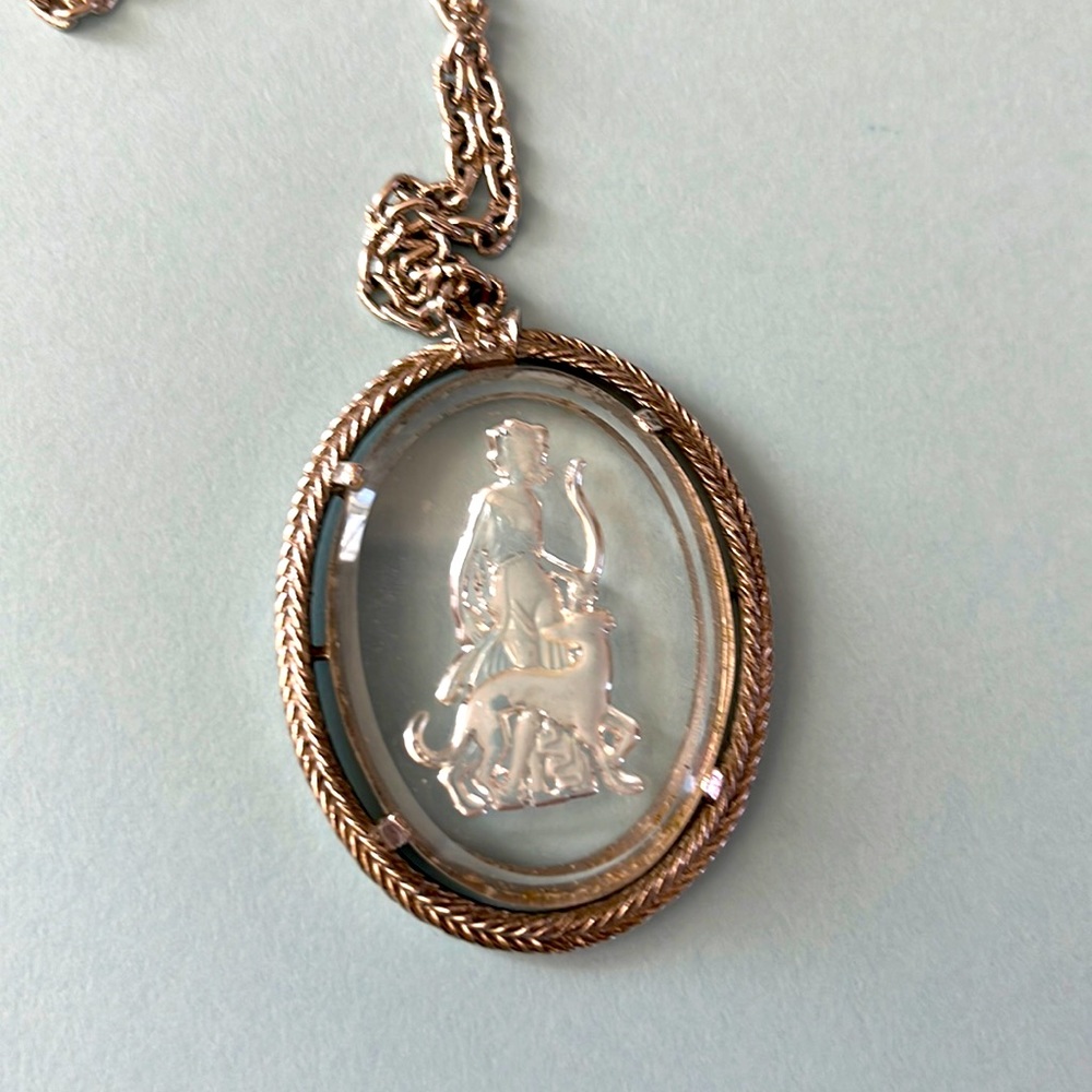 AVON Vintage "Moonwind" Silvertone 25" Chain with 2" Oval Pendant From 1971